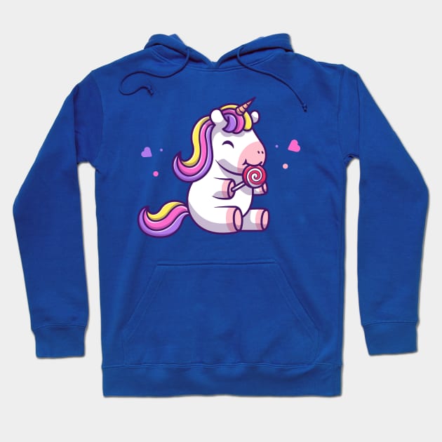 Cute Unicorn Eating Lollipop Cartoon (2) Hoodie by Catalyst Labs